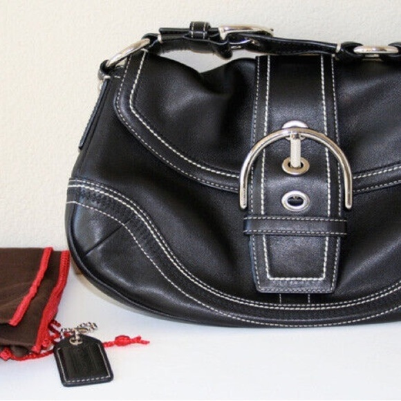 Coach Black Leather Shoulder Bag with Dust Cover - Picture 1 of 6
